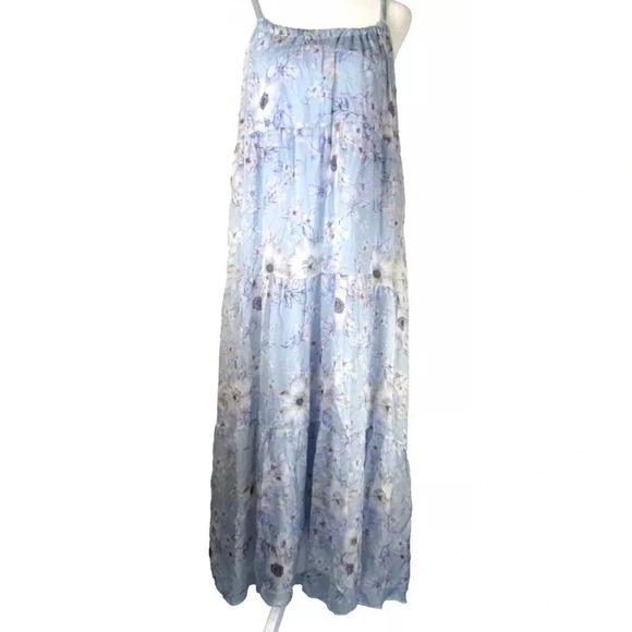 Vecceli Italy Dresses & Skirts - Elena Baldi Blue Silk Blend Floral Tiered Maxi Dress Sz Medium NWT
